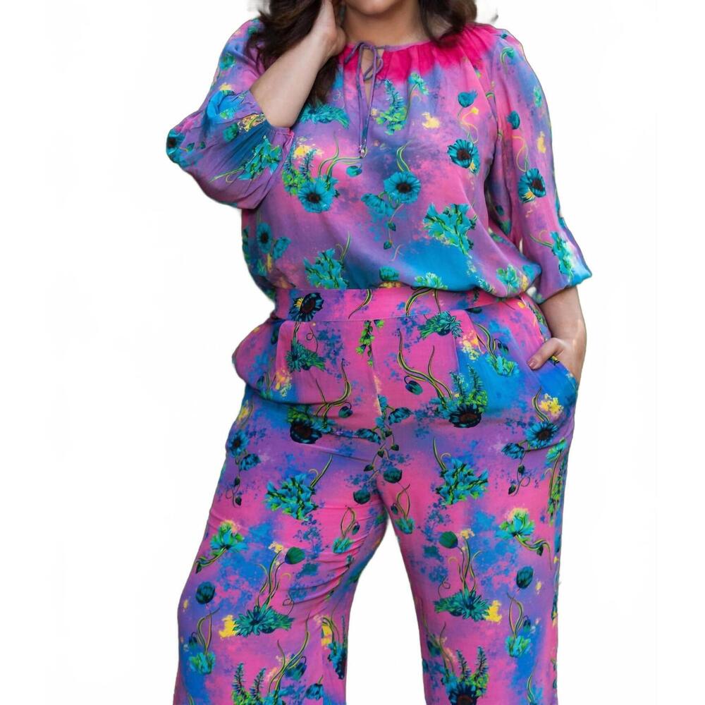 NEW LA FUORI floral long sleeve top in purple floral